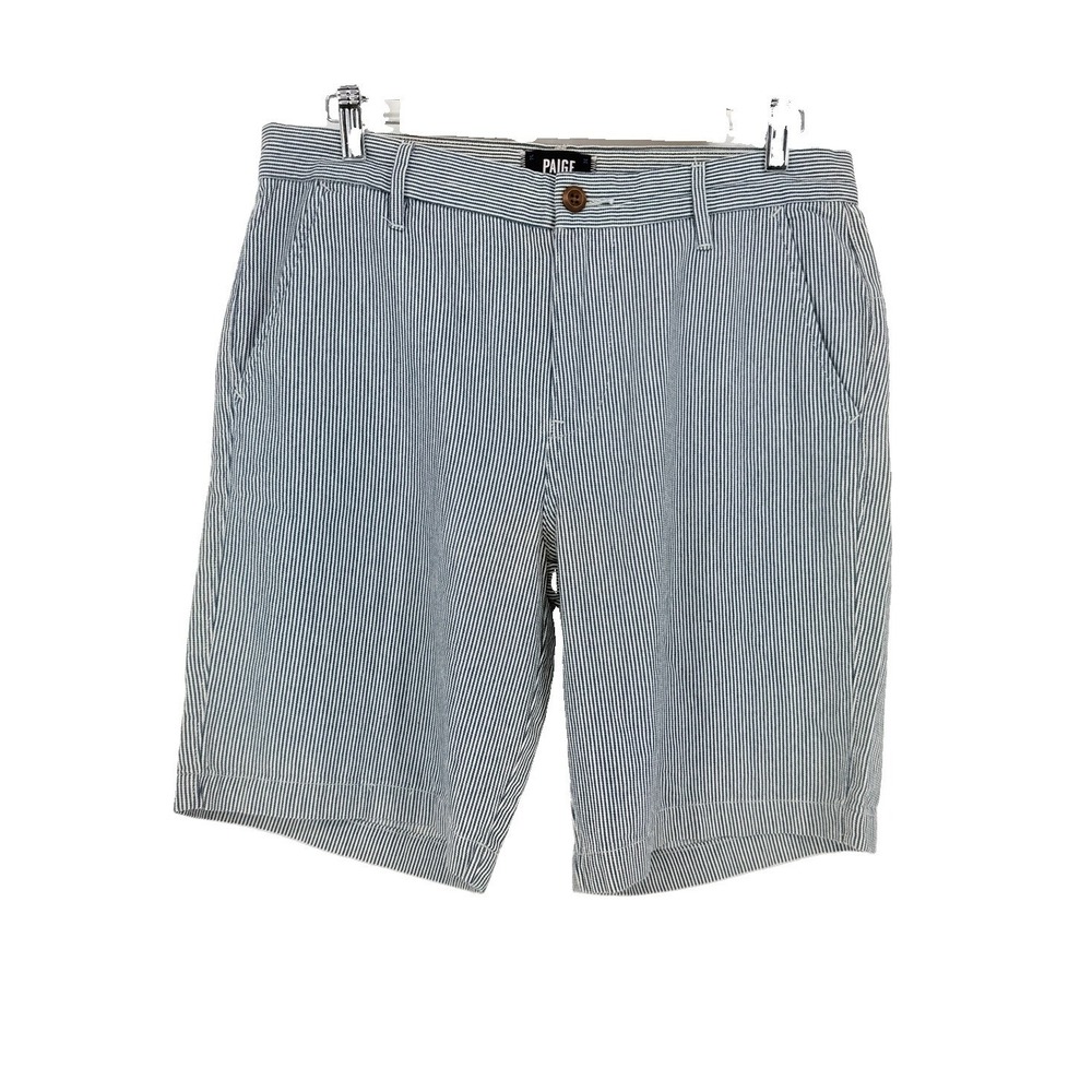 Paige New Mens Nautical Striped Navy Shorts 32 Cotton Flat Front Coastal Preppy